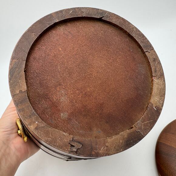 Vintage Wooden Ice Bucket with Gold Handle  Mid Century - Picture 11 of 13